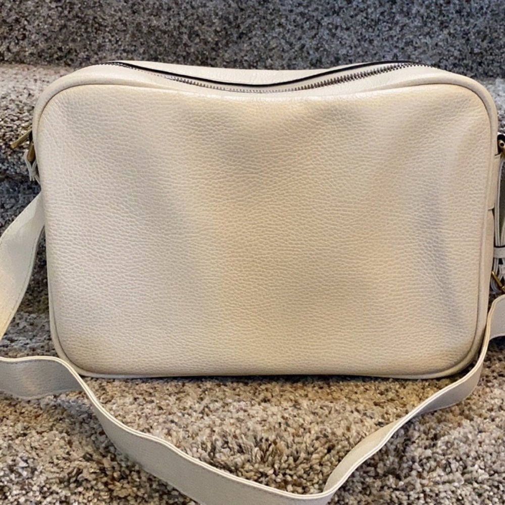 GUCCI white web stripe printed logo large leather messenger bag - Picture 2 of 11